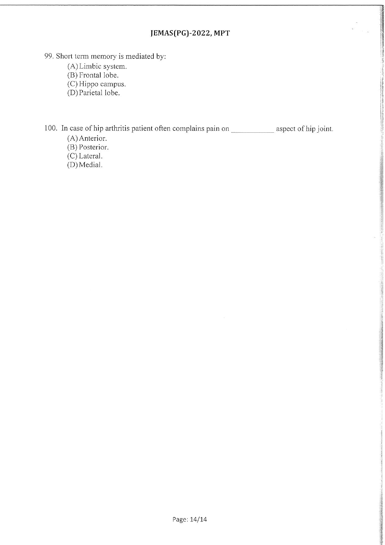 WBJEEB JEMAS (PG) 2022 MPT Question Paper - Page 16