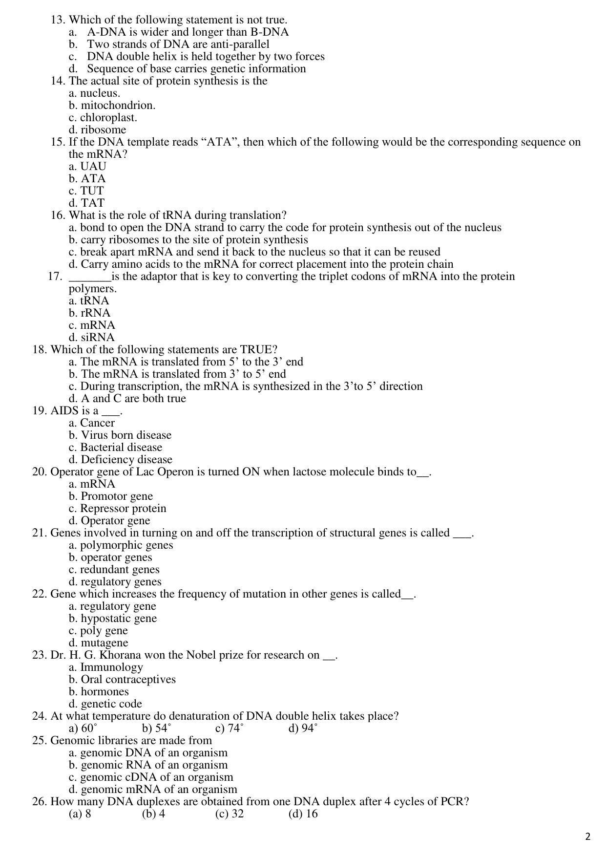 Hemchand North Gujarat University Sample Paper July-Sept 2021: M.Sc. Semester-III Molecular Biology and Biotechnology Paper Code – 5103 (Old Course) - Page 2