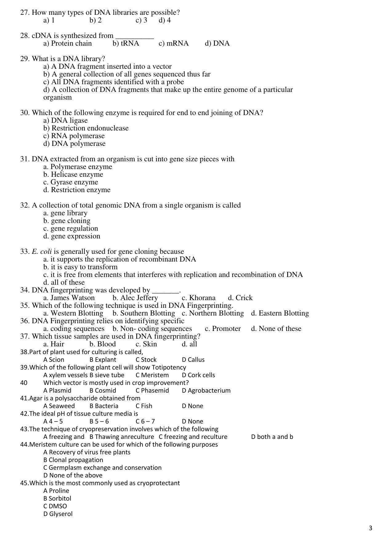Hemchand North Gujarat University Sample Paper July-Sept 2021: M.Sc. Semester-III Molecular Biology and Biotechnology Paper Code – 5103 (Old Course) - Page 3