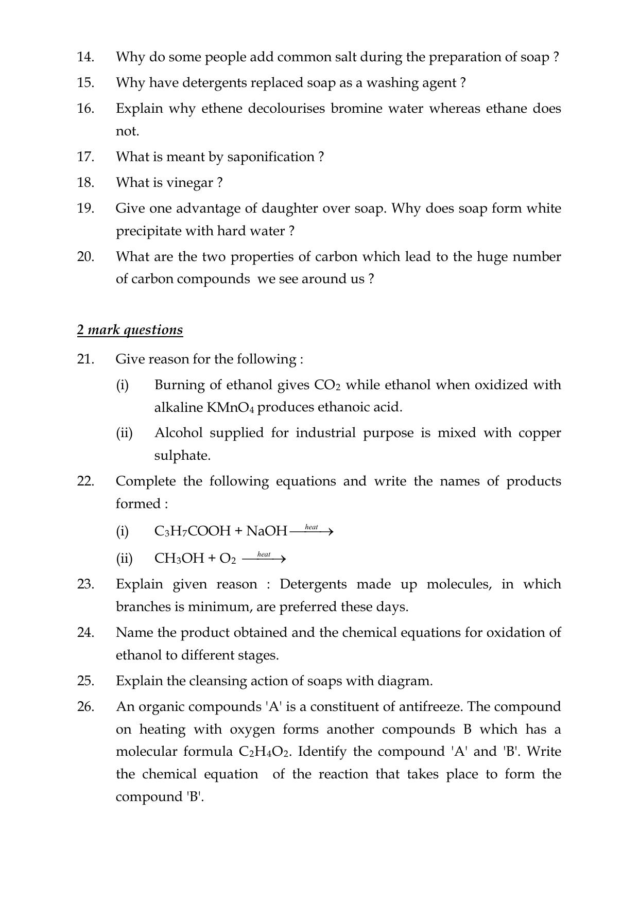 CBSE Worksheets for Class 10 Science Carbon And Its Compounds Assignment 1 - Page 2