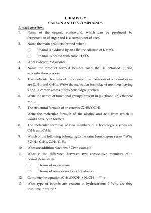 CBSE Worksheets for Class 10 Science Carbon And Its Compounds Assignment 1