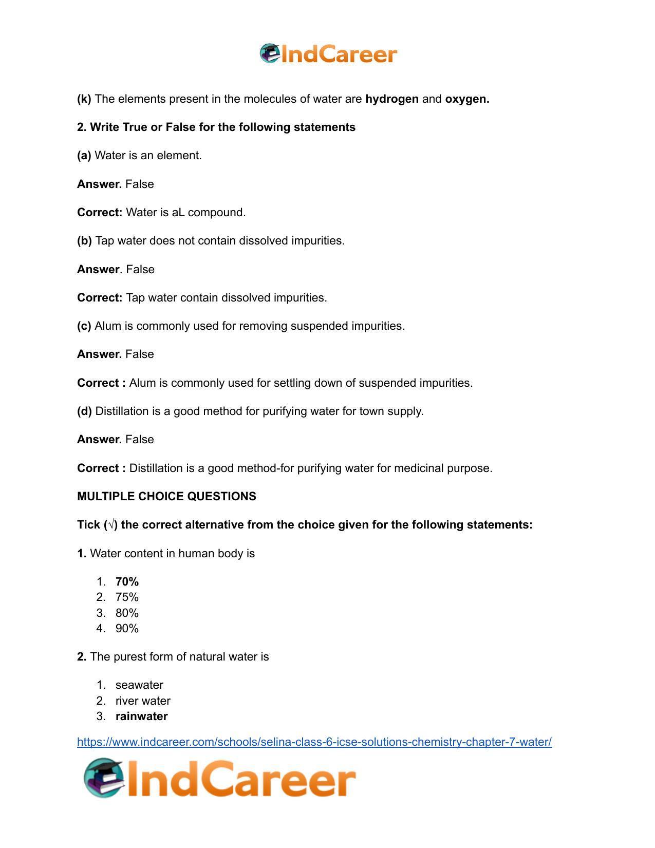 Selina Class 6 ICSE Solutions Chemistry : Chapter 7- Water - Page 17