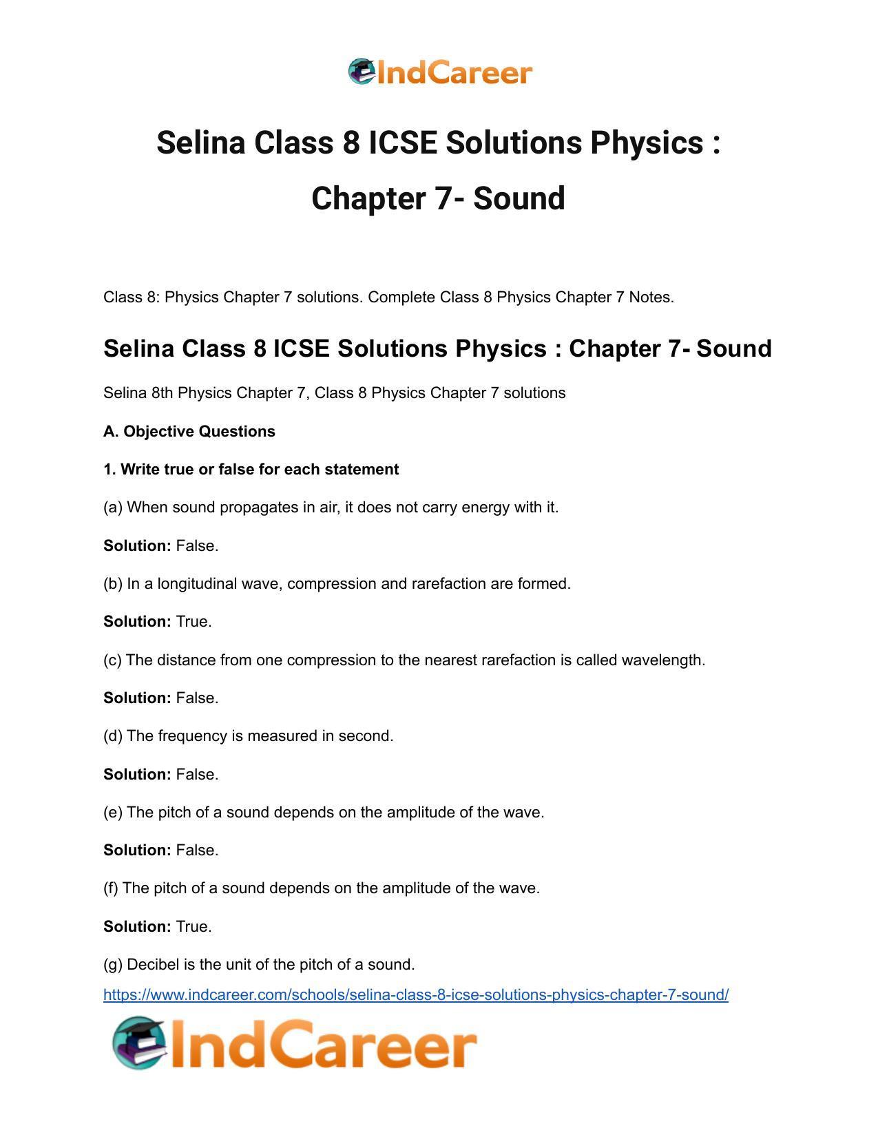 Selina Class 8 ICSE Solutions Physics : Chapter 7- Sound - Page 2