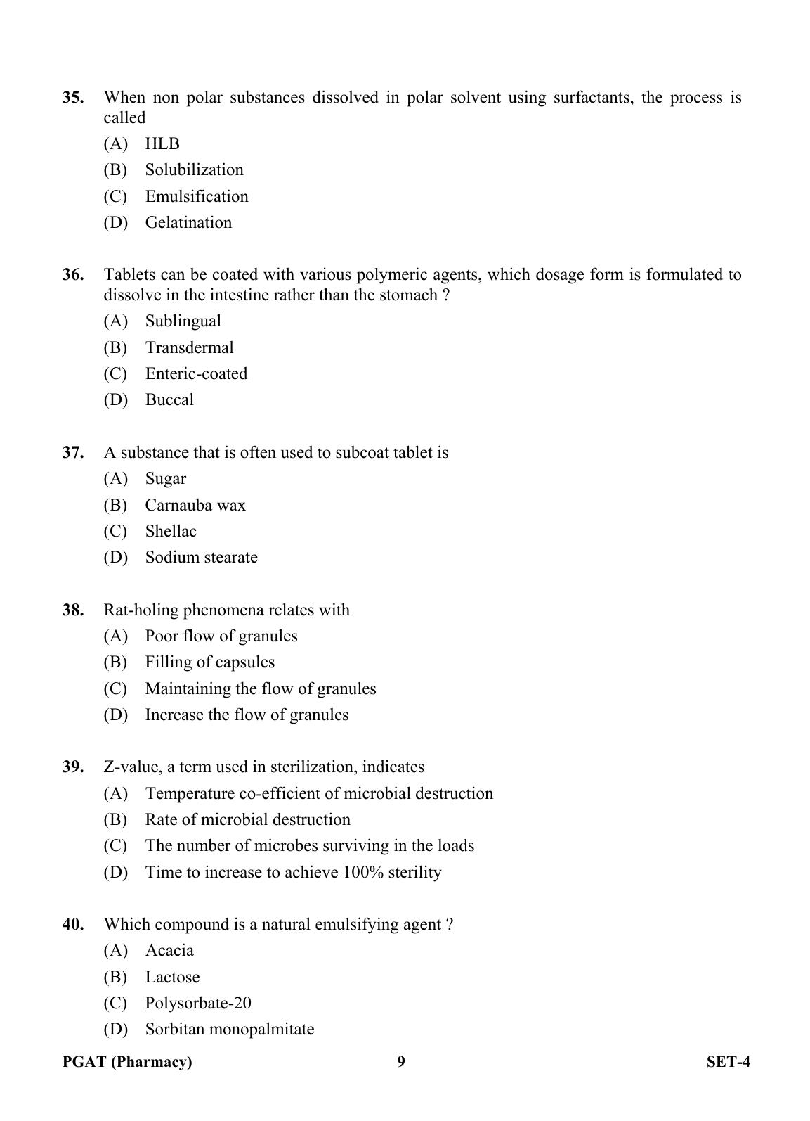 OJEE PGAT 2013 Pharmacy Set 4 Question Paper - Page 8