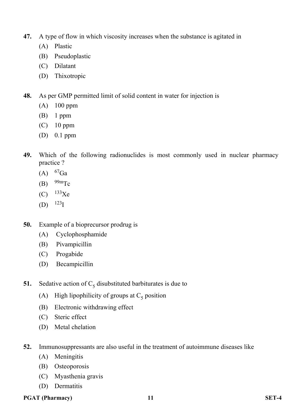 OJEE PGAT 2013 Pharmacy Set 4 Question Paper - Page 10