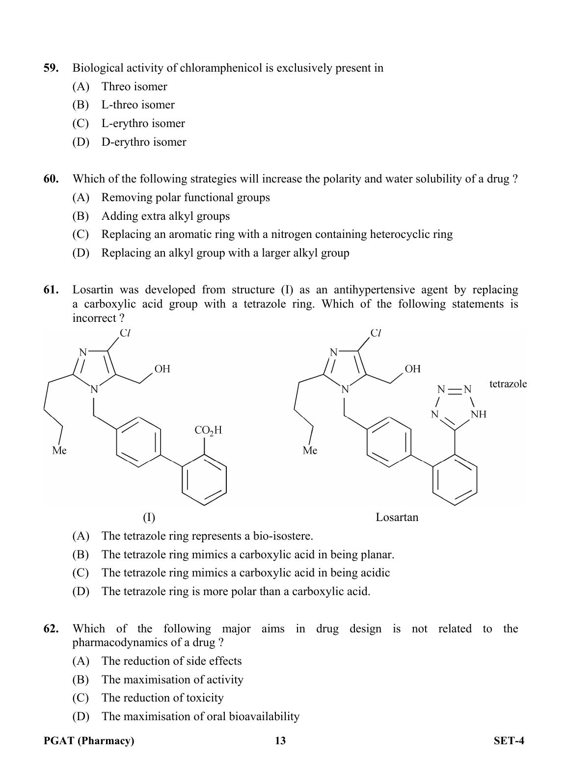 OJEE PGAT 2013 Pharmacy Set 4 Question Paper - Page 12