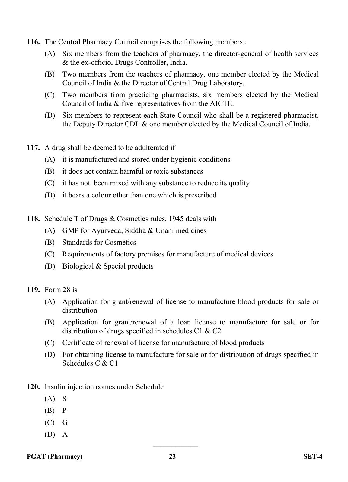 OJEE PGAT 2013 Pharmacy Set 4 Question Paper - Page 22