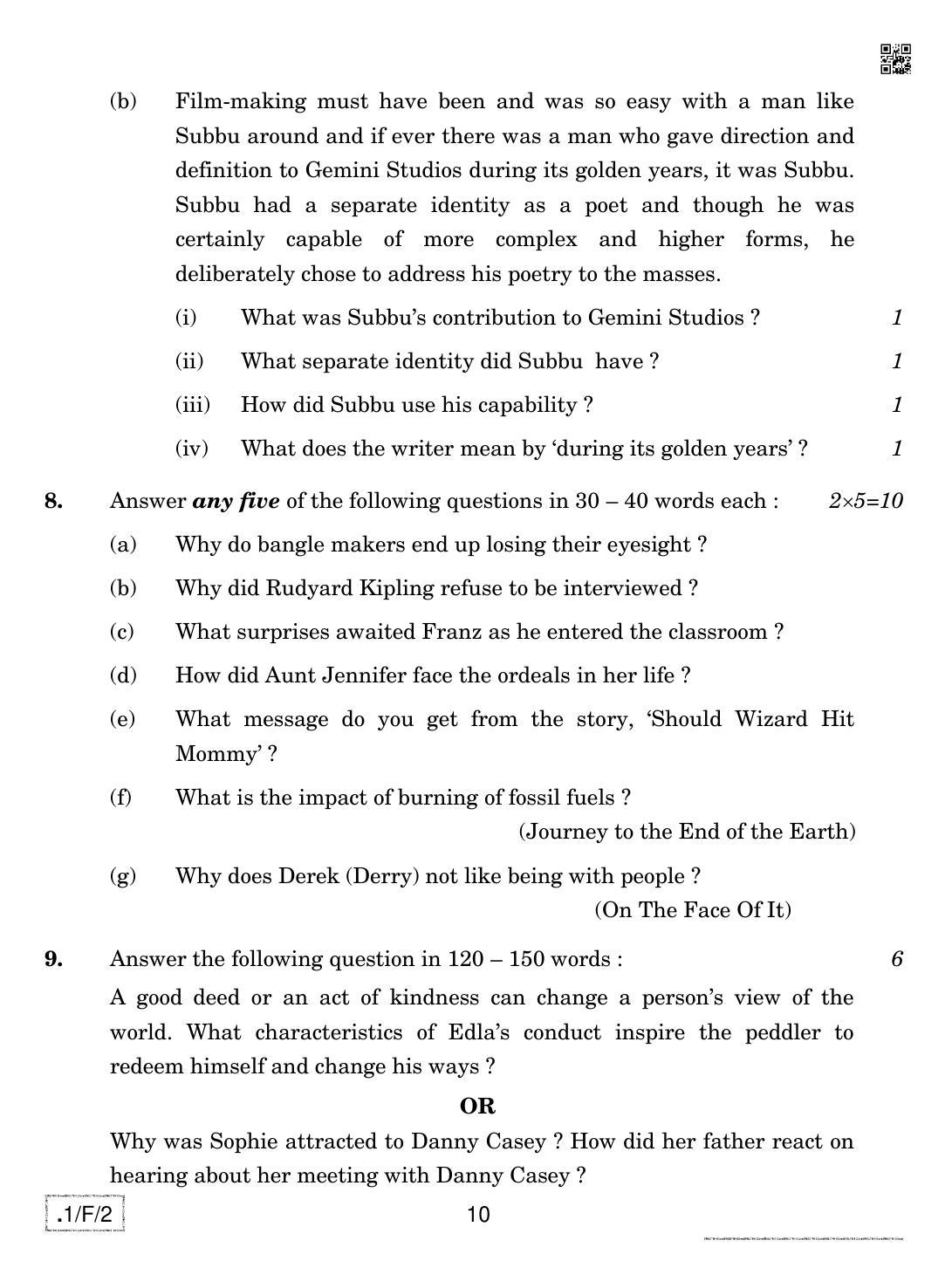 CBSE Class 12 1-C-2 English Core 2020 Compartment Question Paper - Page 10