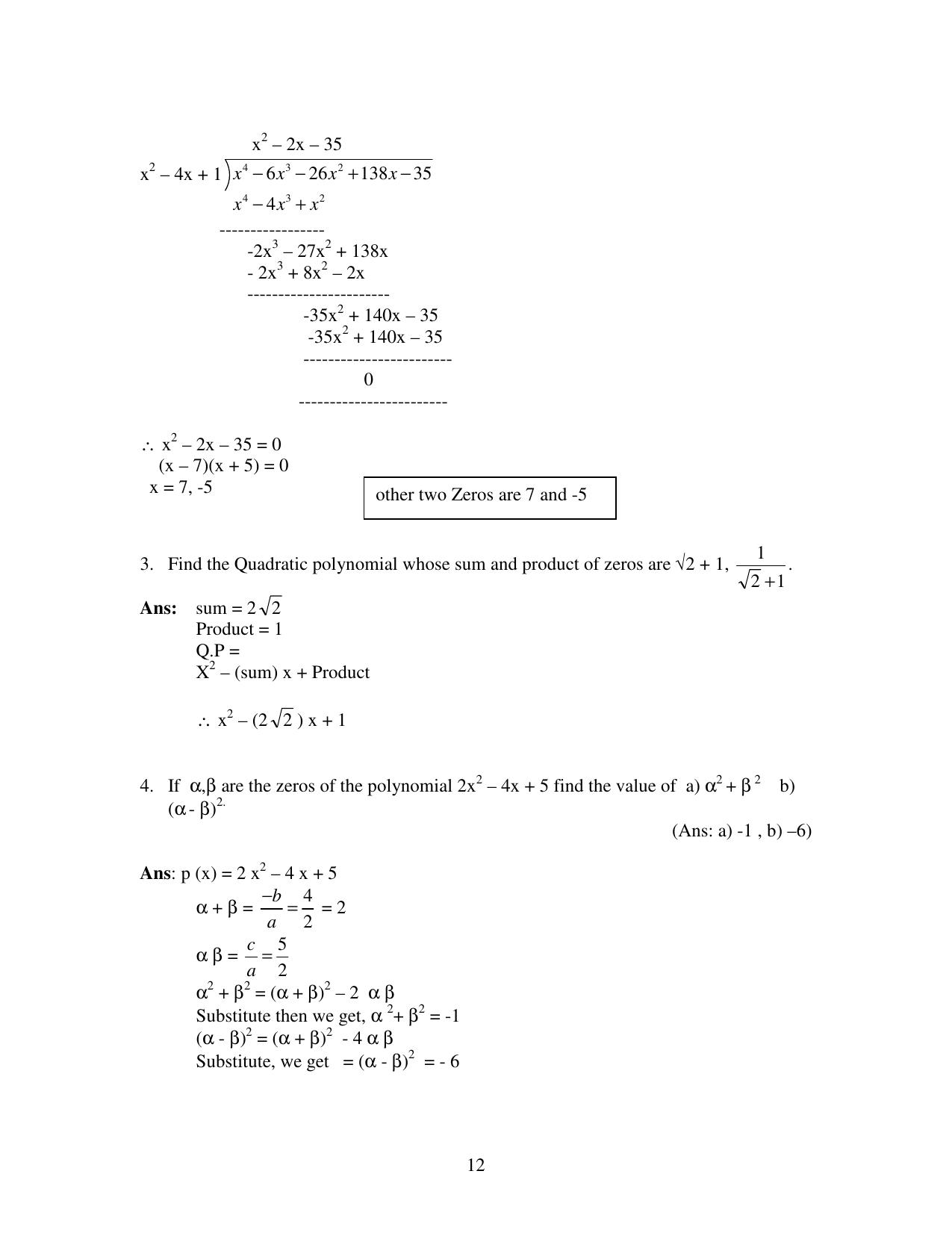 CBSE Worksheets for Class 10 Maths Polynomials Assignment 3 - Page 2