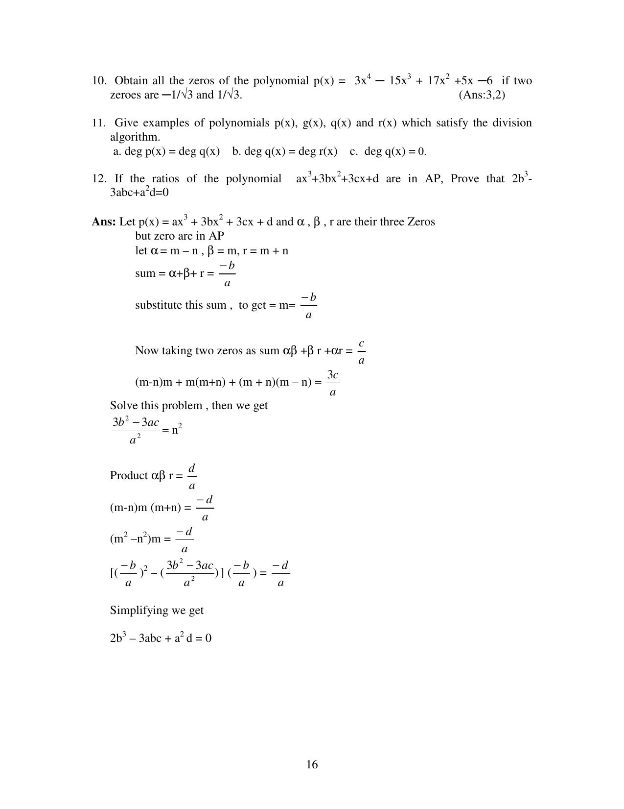 CBSE Worksheets for Class 10 Maths Polynomials Assignment 3 - Page 6