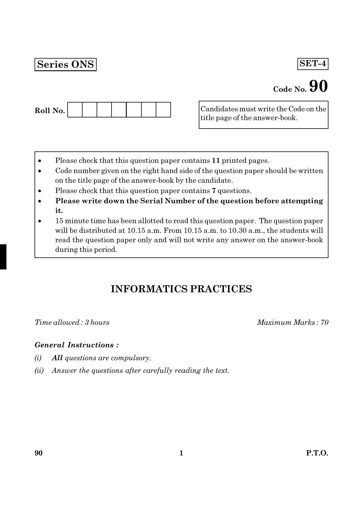 CBSE Class 12 090 INFORMATIC PRACTICES 2016 Question Paper - Page 1