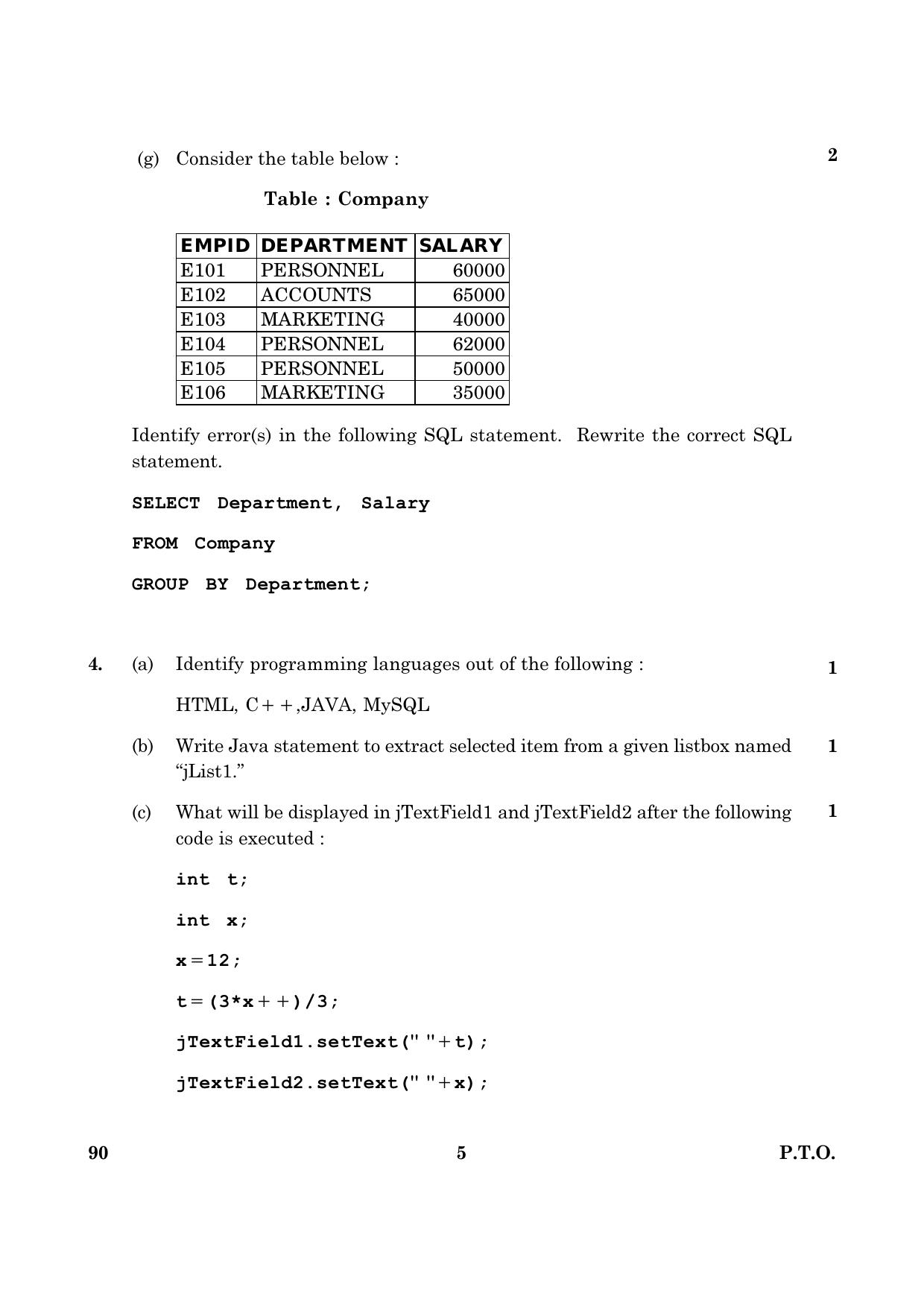 CBSE Class 12 090 INFORMATIC PRACTICES 2016 Question Paper - Page 5