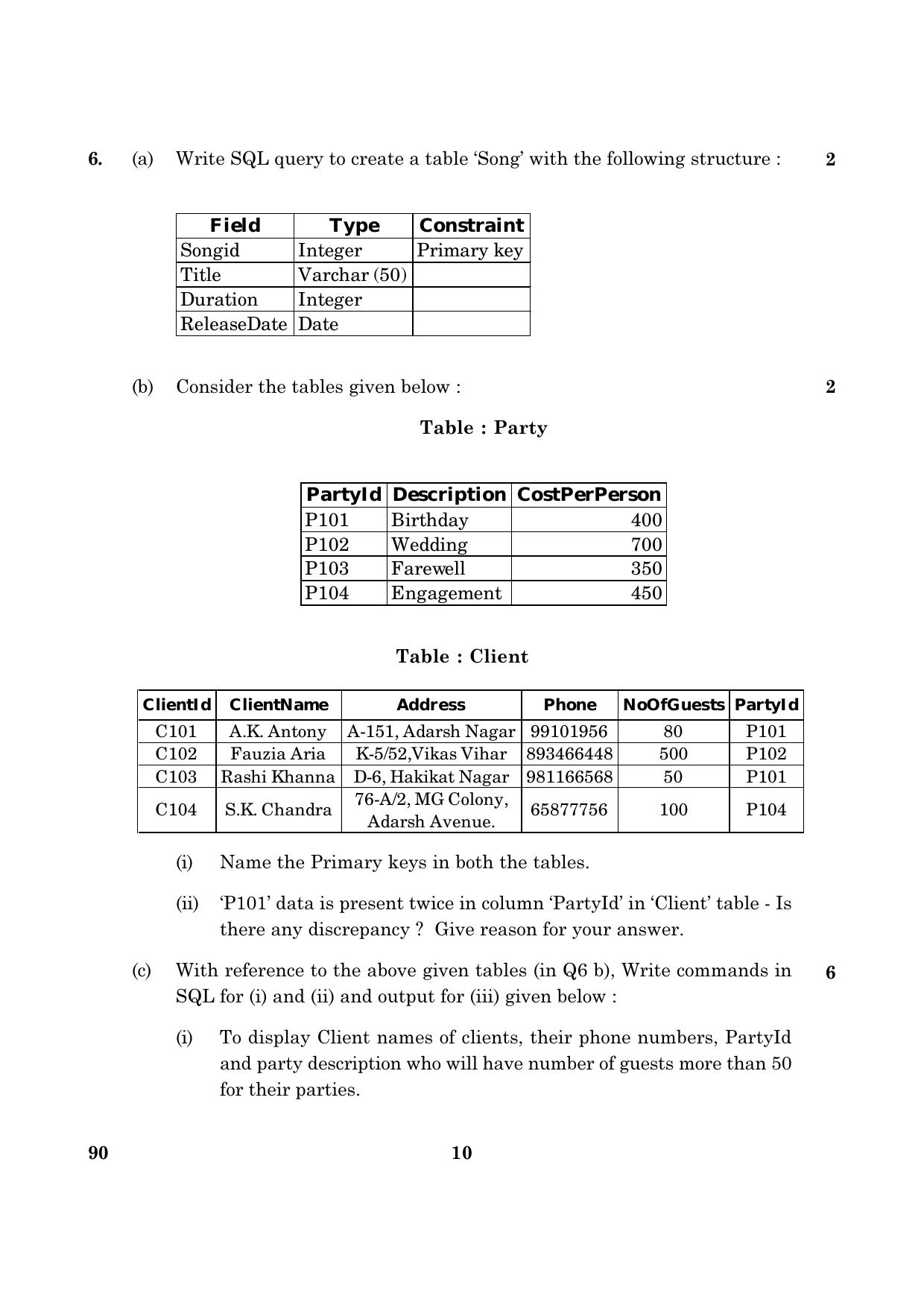 CBSE Class 12 090 INFORMATIC PRACTICES 2016 Question Paper - Page 10