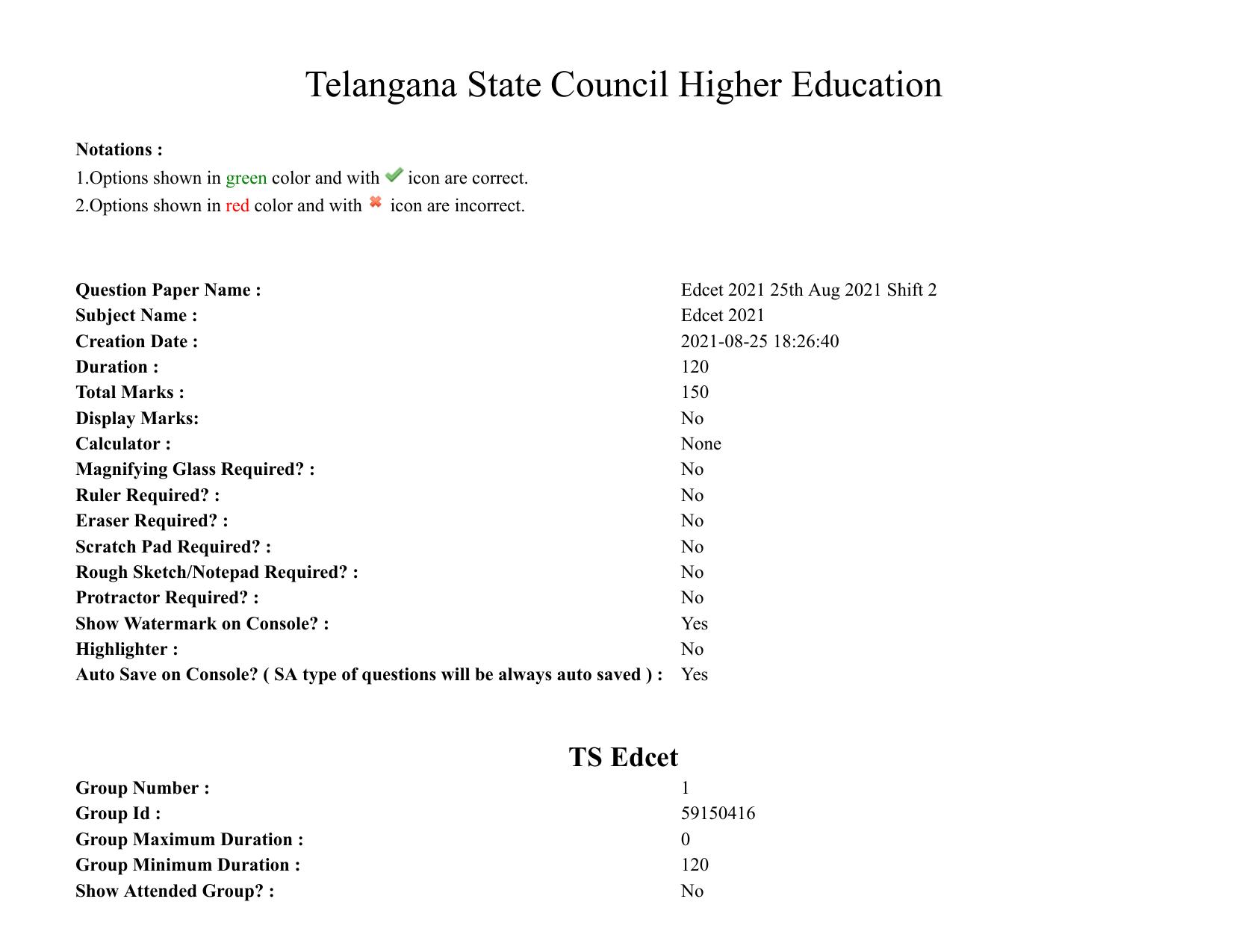 TS EDCET: 25th August 2021 Shift 2 Question Paper & Answer Key - Page 1