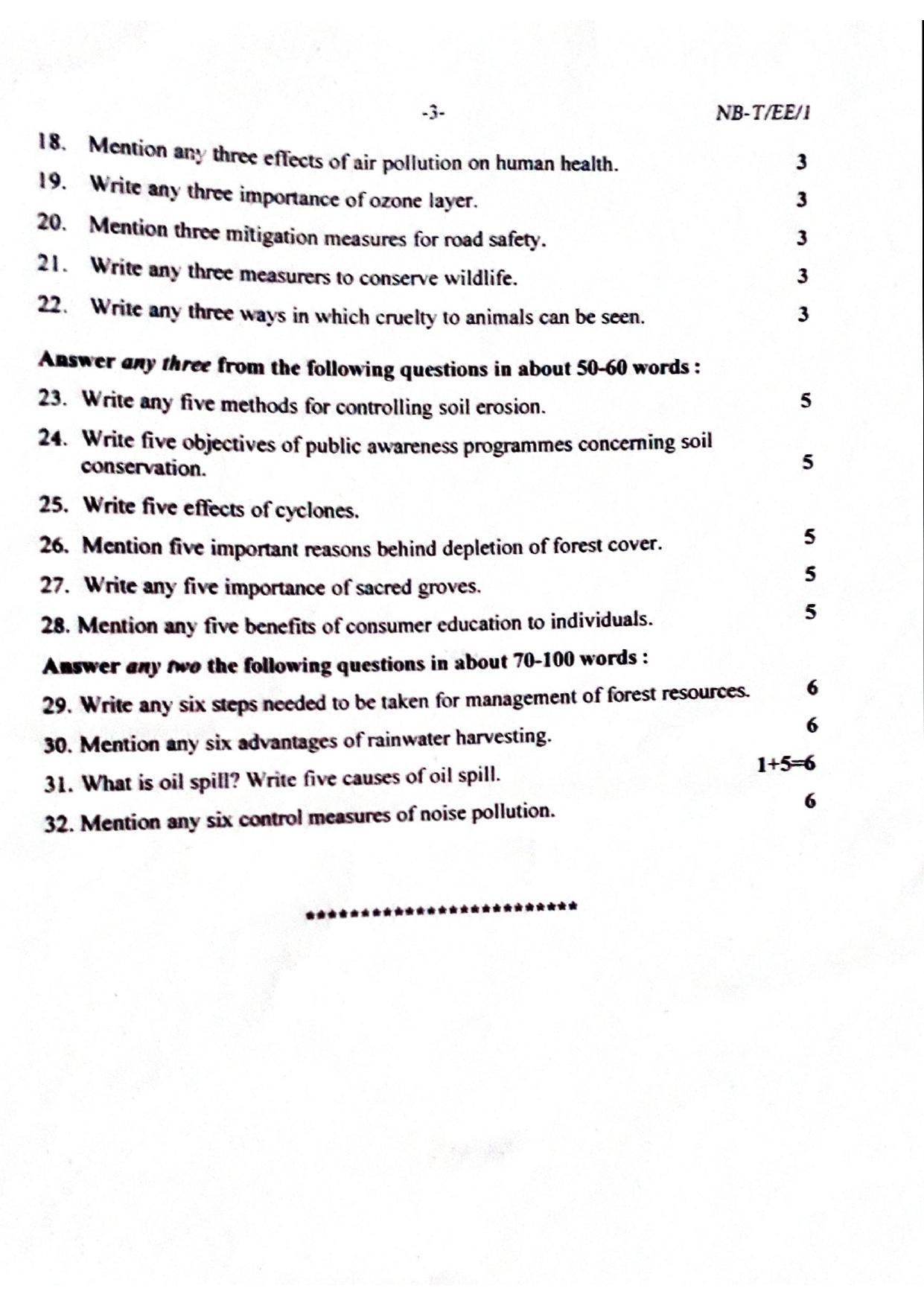 Nagaland Board Class 10 Environmental Education 2022 Question Paper - Page 3