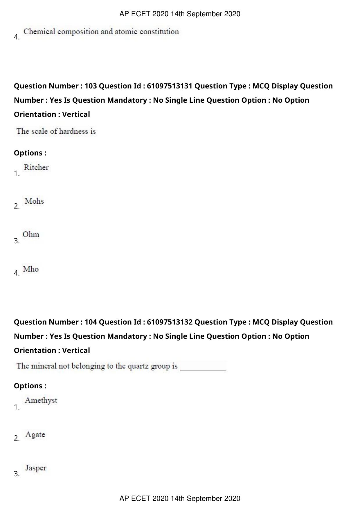 AP ECET 2020 - Ceramic Technology (Preview) Question Paper With Preliminary Keys - Page 57