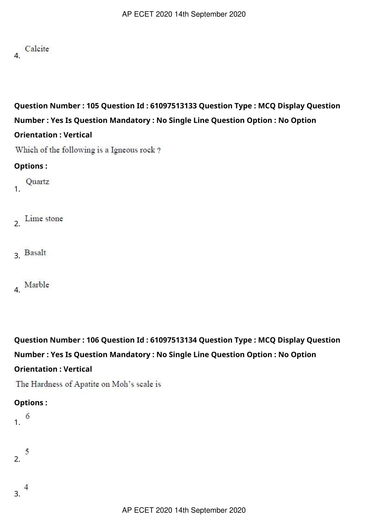 AP ECET 2020 - Ceramic Technology (Preview) Question Paper With Preliminary Keys - Page 58