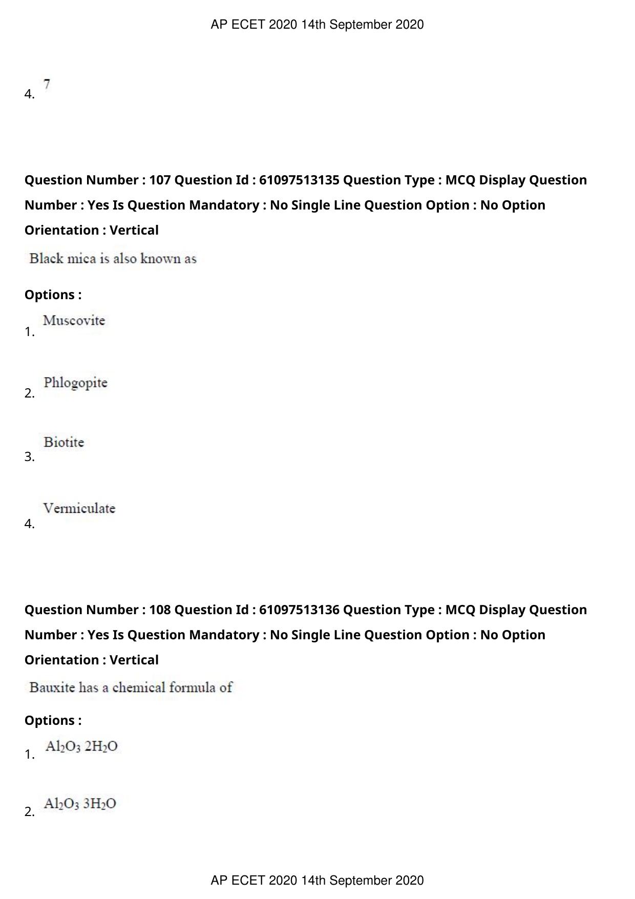 AP ECET 2020 - Ceramic Technology (Preview) Question Paper With Preliminary Keys - Page 59