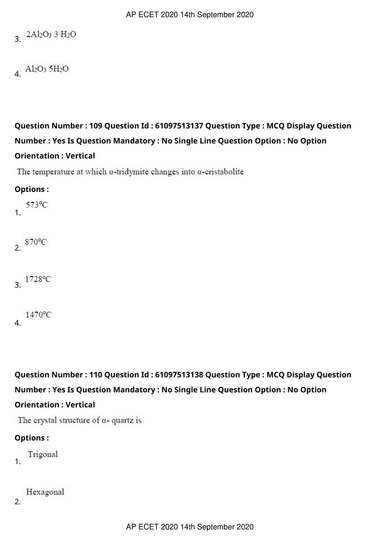 AP ECET 2020 - Ceramic Technology (Preview) Question Paper With Preliminary Keys - Page 60