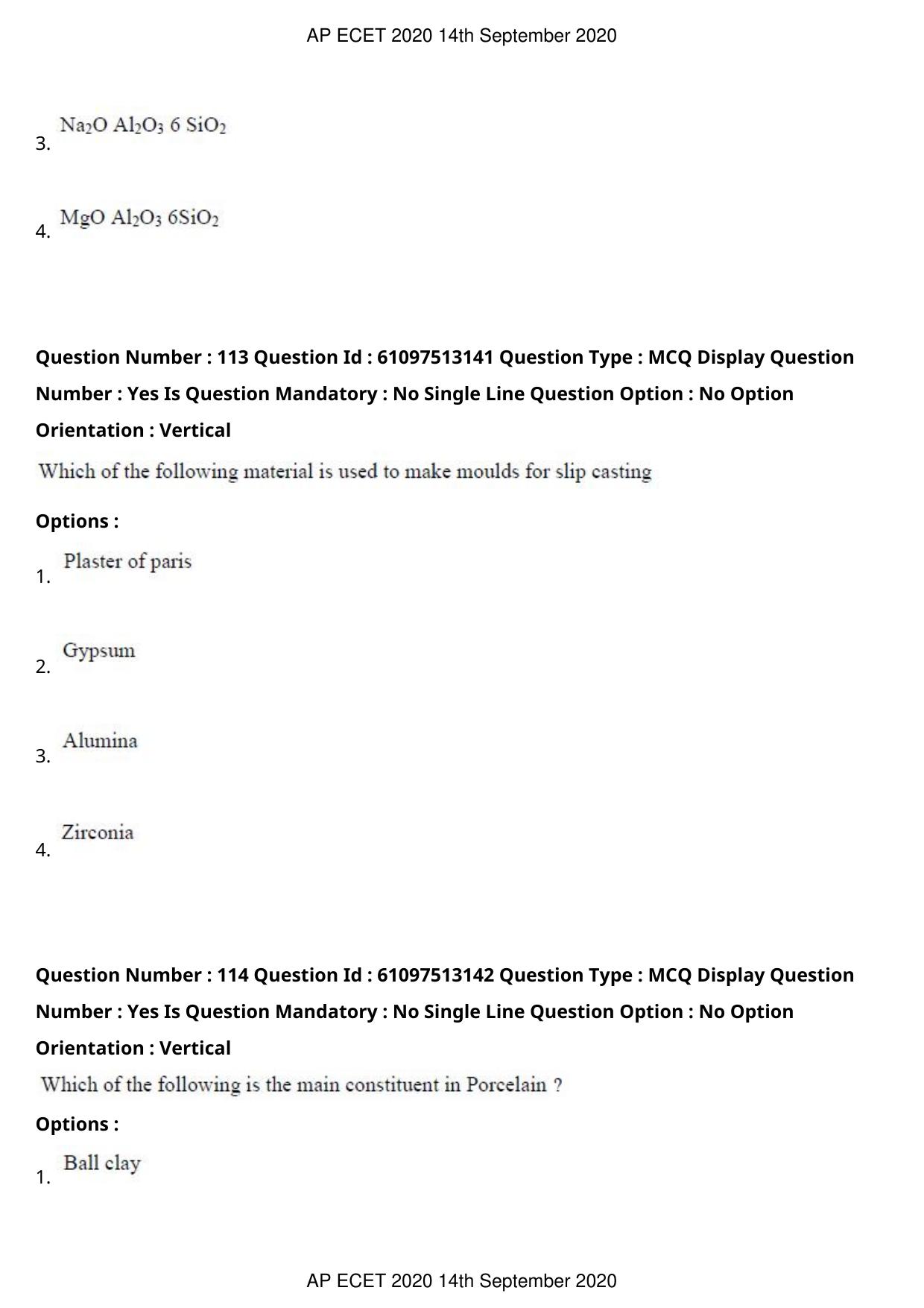 AP ECET 2020 - Ceramic Technology (Preview) Question Paper With Preliminary Keys - Page 62