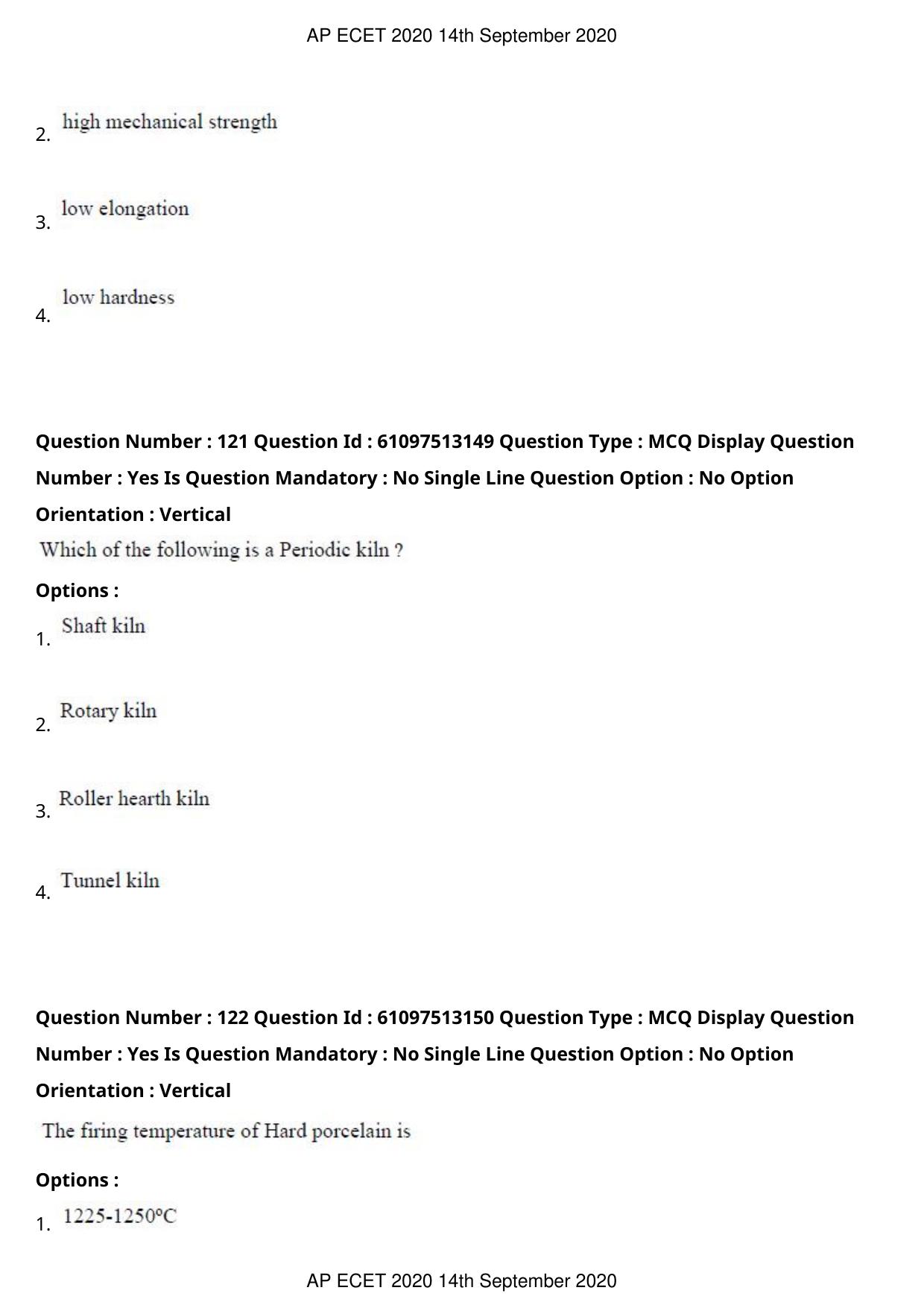 AP ECET 2020 - Ceramic Technology (Preview) Question Paper With Preliminary Keys - Page 66