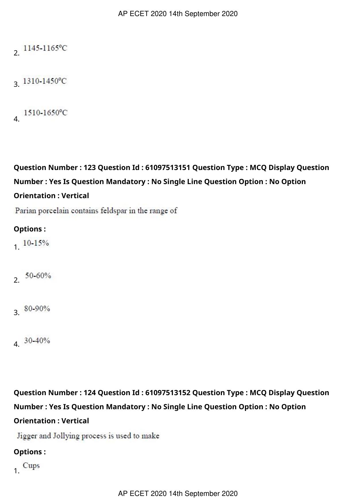 AP ECET 2020 - Ceramic Technology (Preview) Question Paper With Preliminary Keys - Page 67