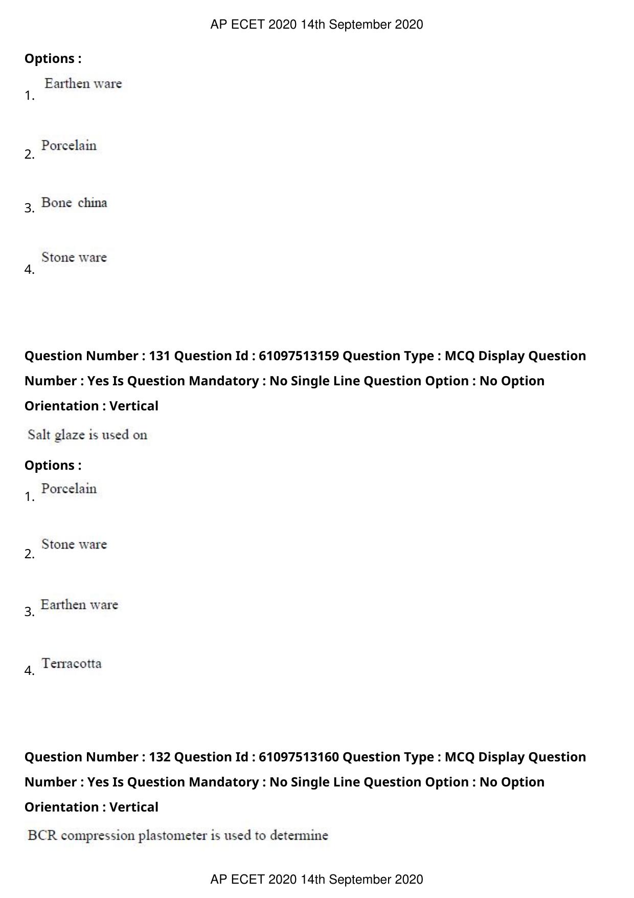 AP ECET 2020 - Ceramic Technology (Preview) Question Paper With Preliminary Keys - Page 71