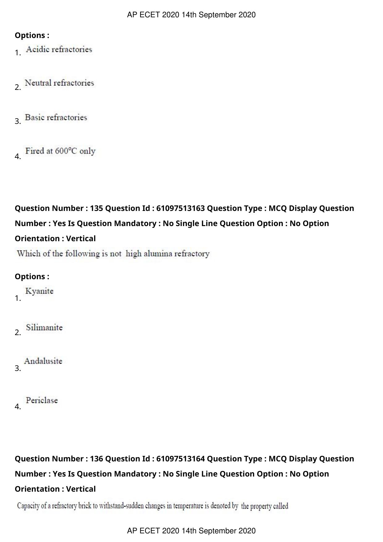 AP ECET 2020 - Ceramic Technology (Preview) Question Paper With Preliminary Keys - Page 73