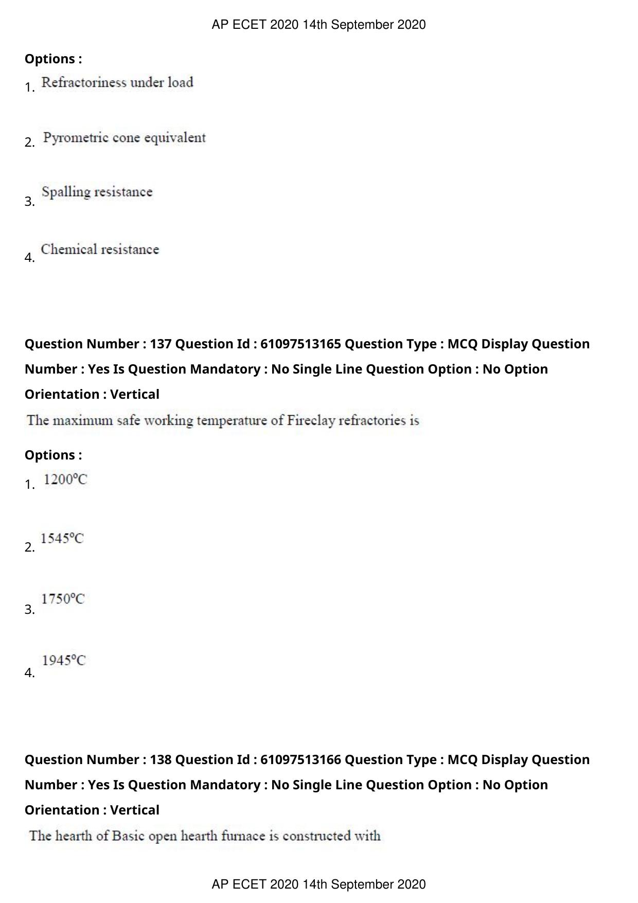 AP ECET 2020 - Ceramic Technology (Preview) Question Paper With Preliminary Keys - Page 74