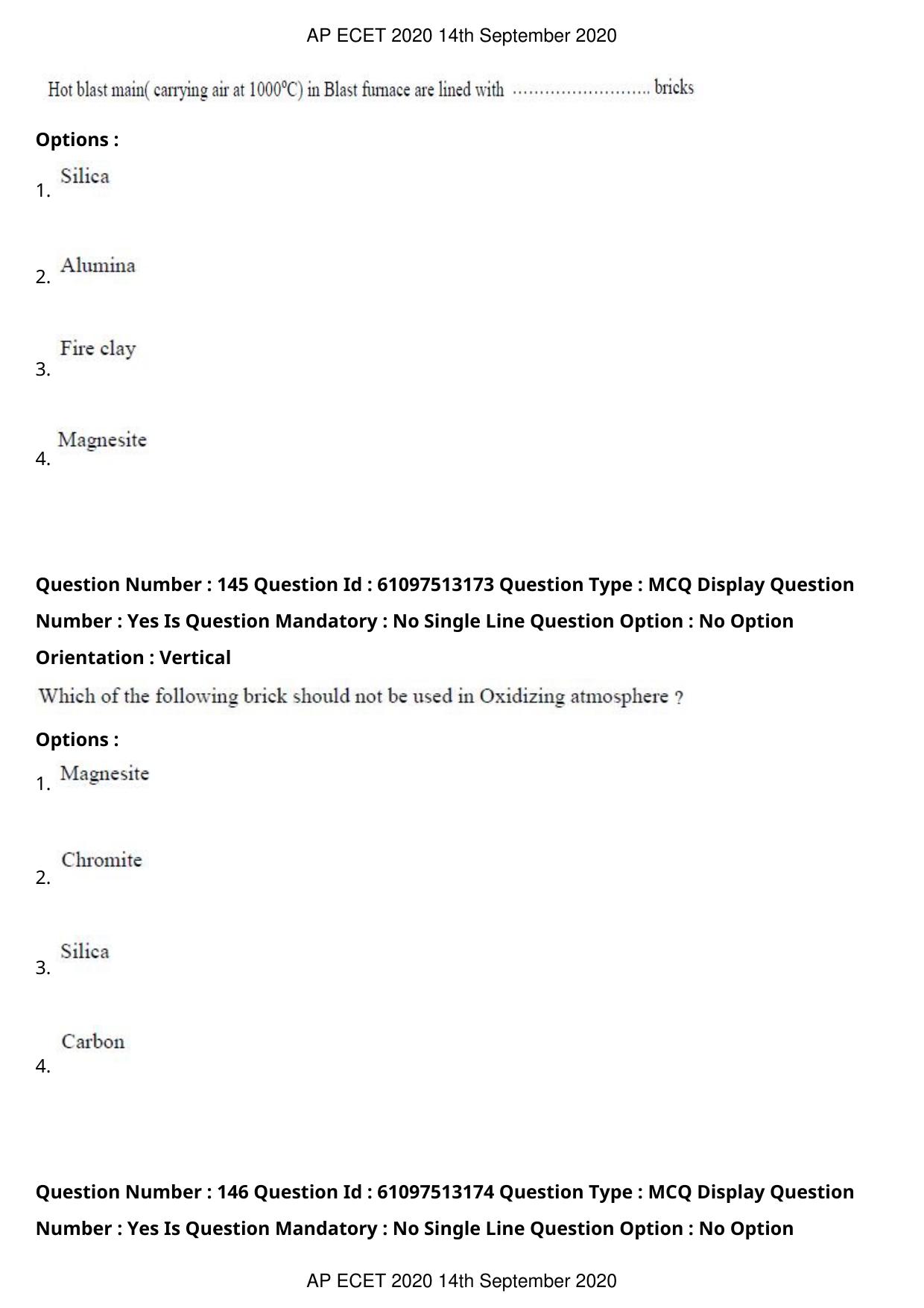 AP ECET 2020 - Ceramic Technology (Preview) Question Paper With Preliminary Keys - Page 78
