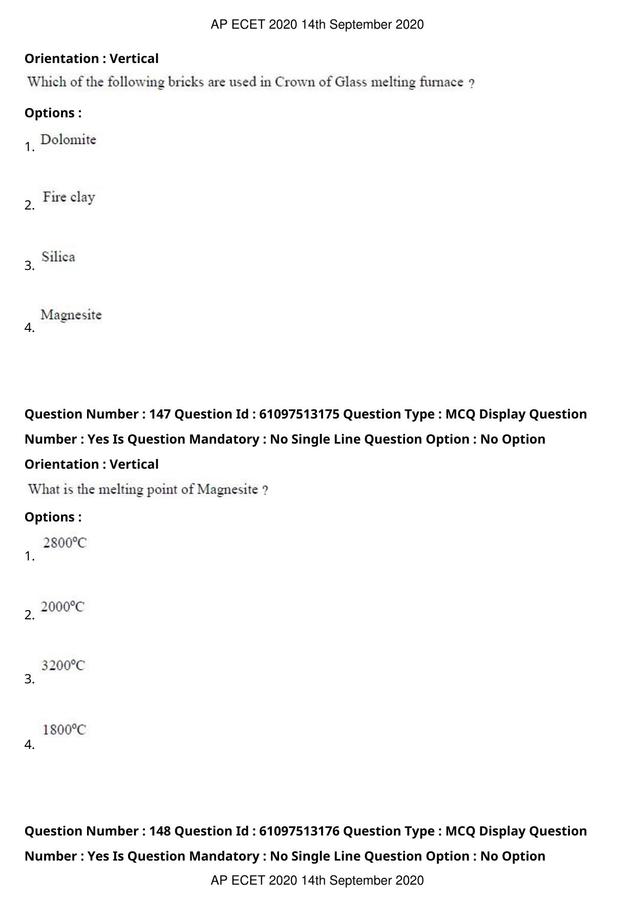 AP ECET 2020 - Ceramic Technology (Preview) Question Paper With Preliminary Keys - Page 79