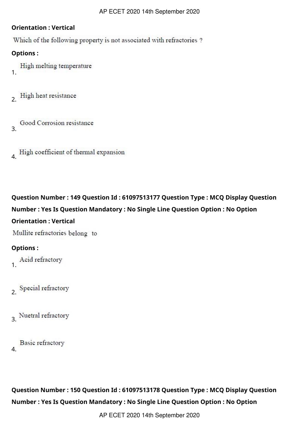 AP ECET 2020 - Ceramic Technology (Preview) Question Paper With Preliminary Keys - Page 80