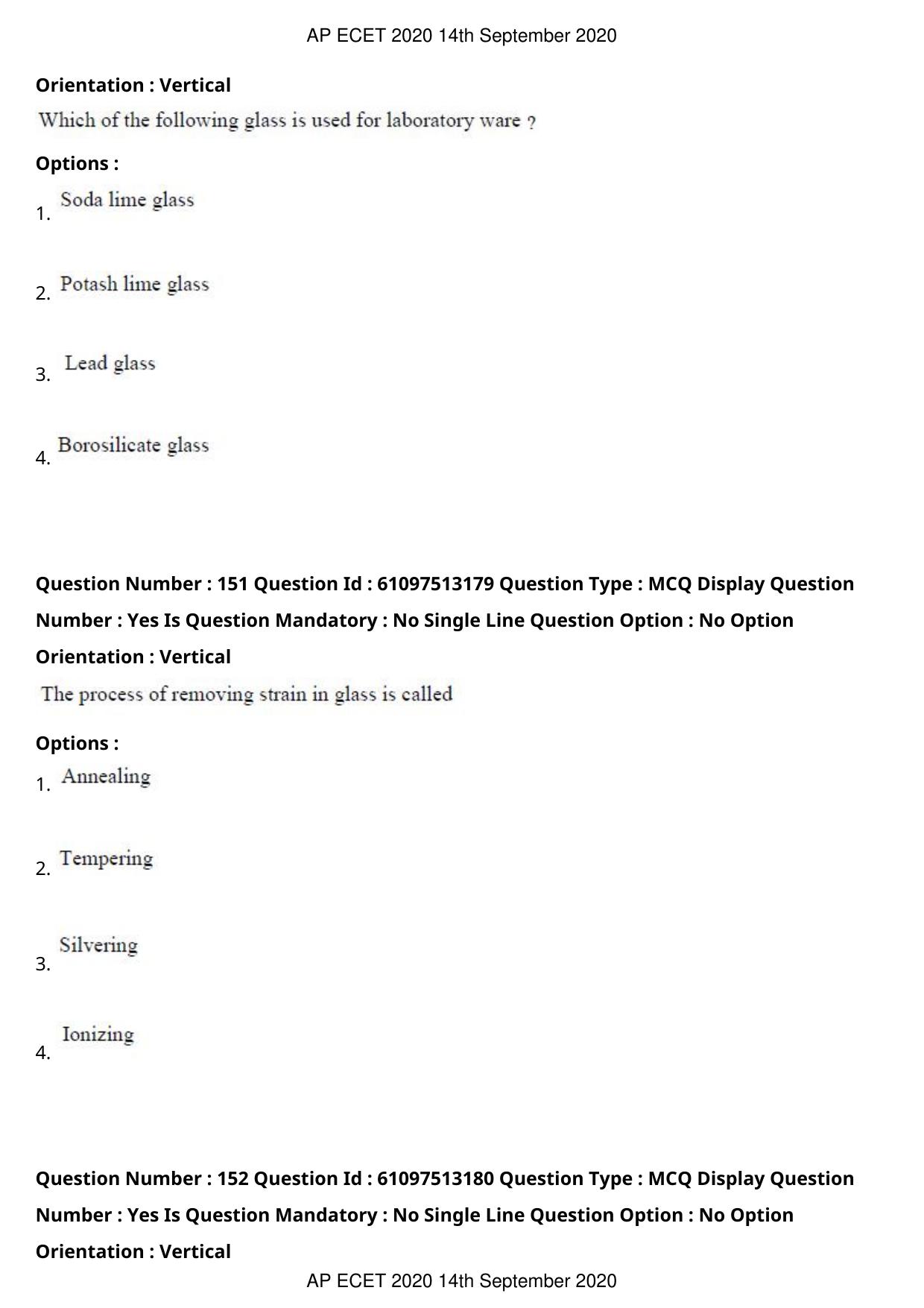 AP ECET 2020 - Ceramic Technology (Preview) Question Paper With Preliminary Keys - Page 81