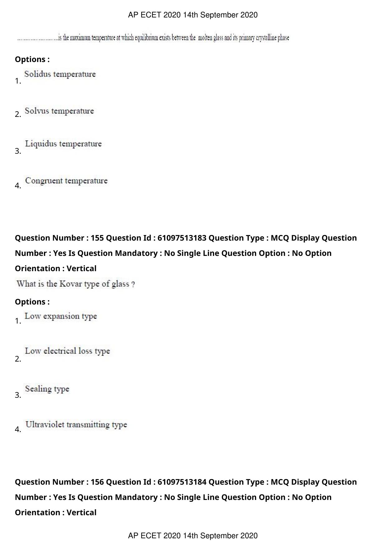AP ECET 2020 - Ceramic Technology (Preview) Question Paper With Preliminary Keys - Page 83