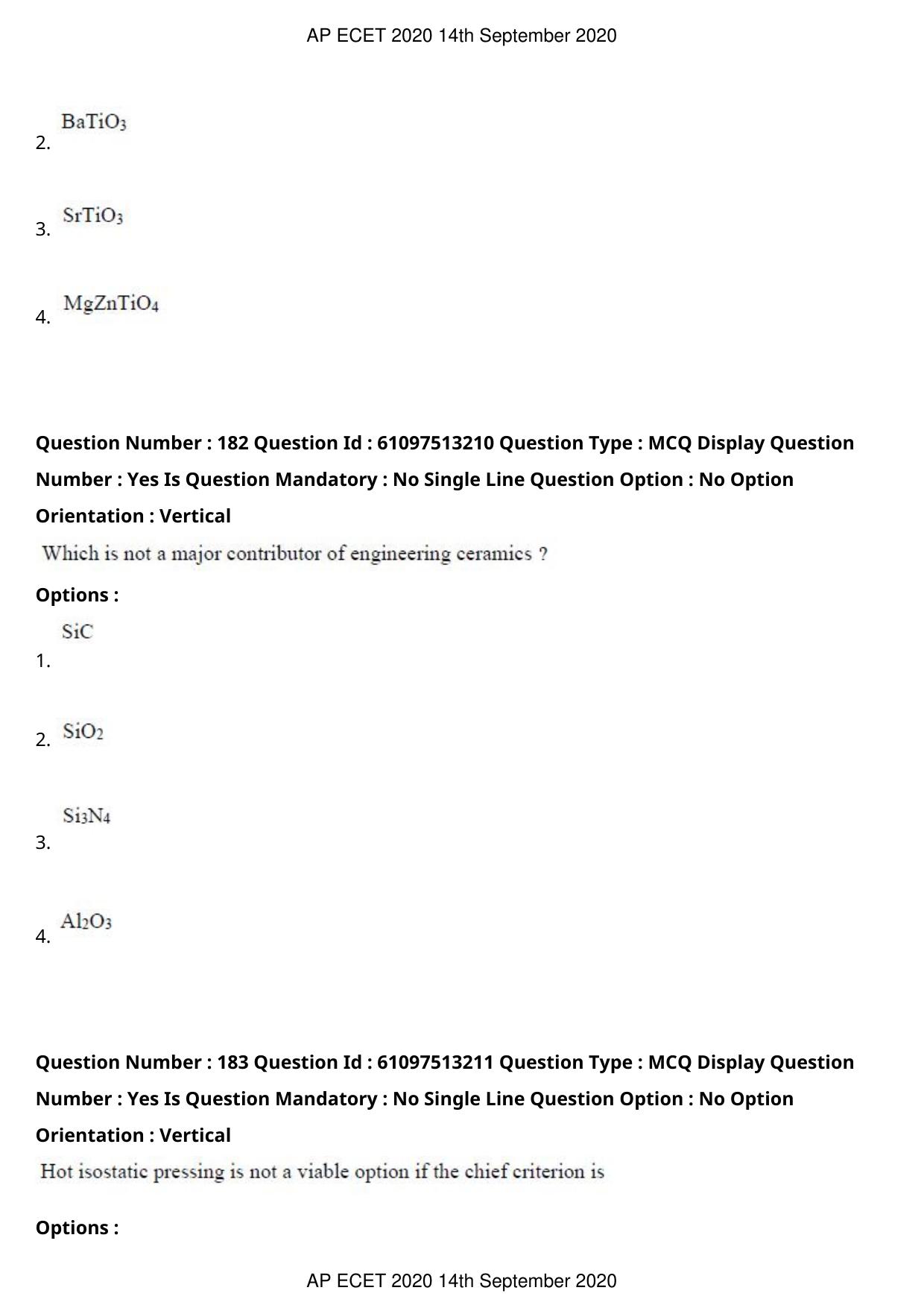 AP ECET 2020 - Ceramic Technology (Preview) Question Paper With Preliminary Keys - Page 97
