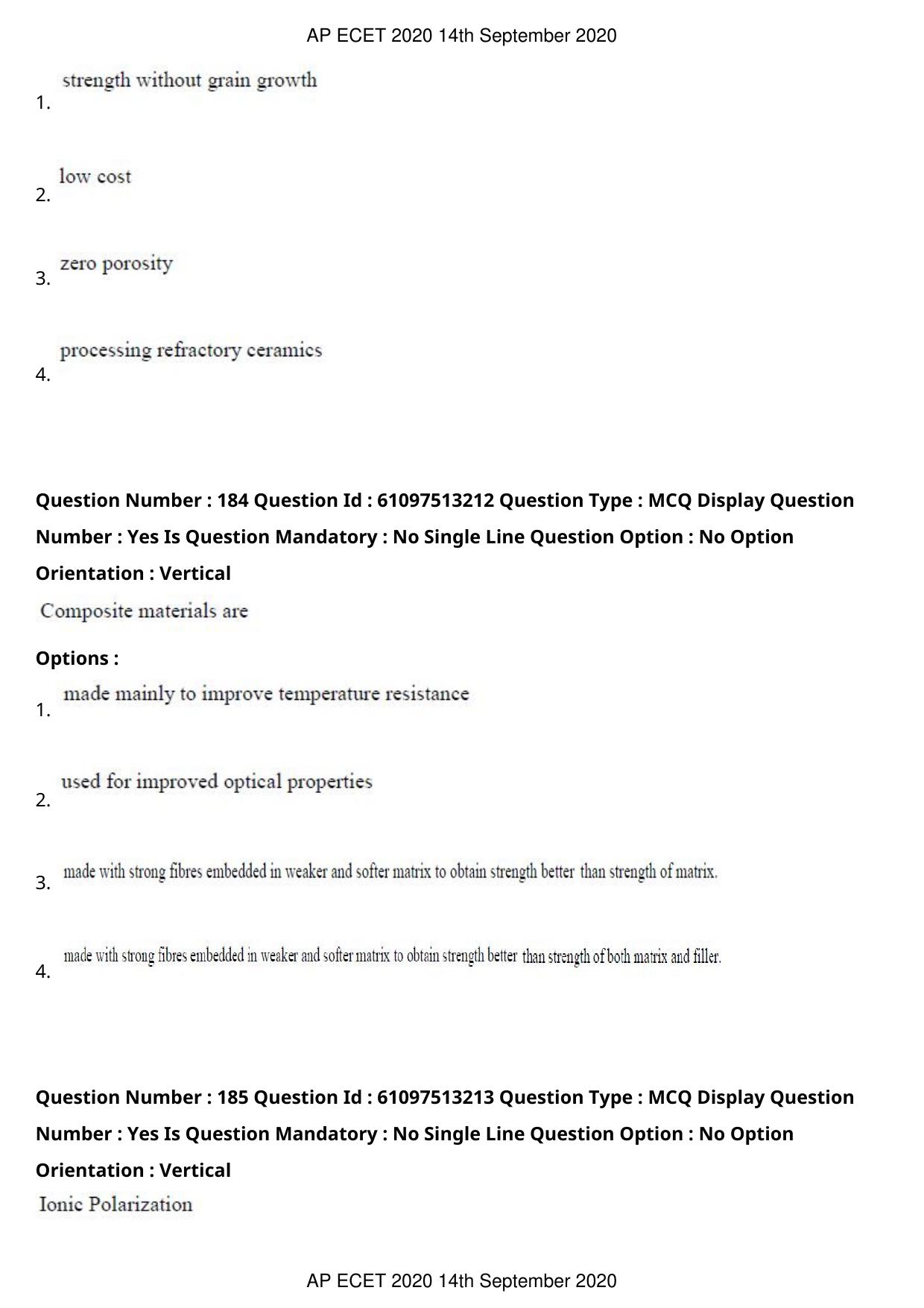 AP ECET 2020 - Ceramic Technology (Preview) Question Paper With Preliminary Keys - Page 98