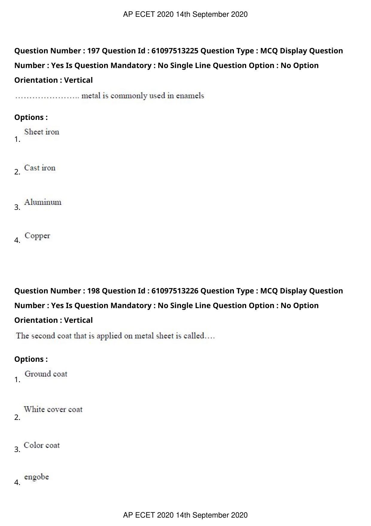 AP ECET 2020 - Ceramic Technology (Preview) Question Paper With Preliminary Keys - Page 105