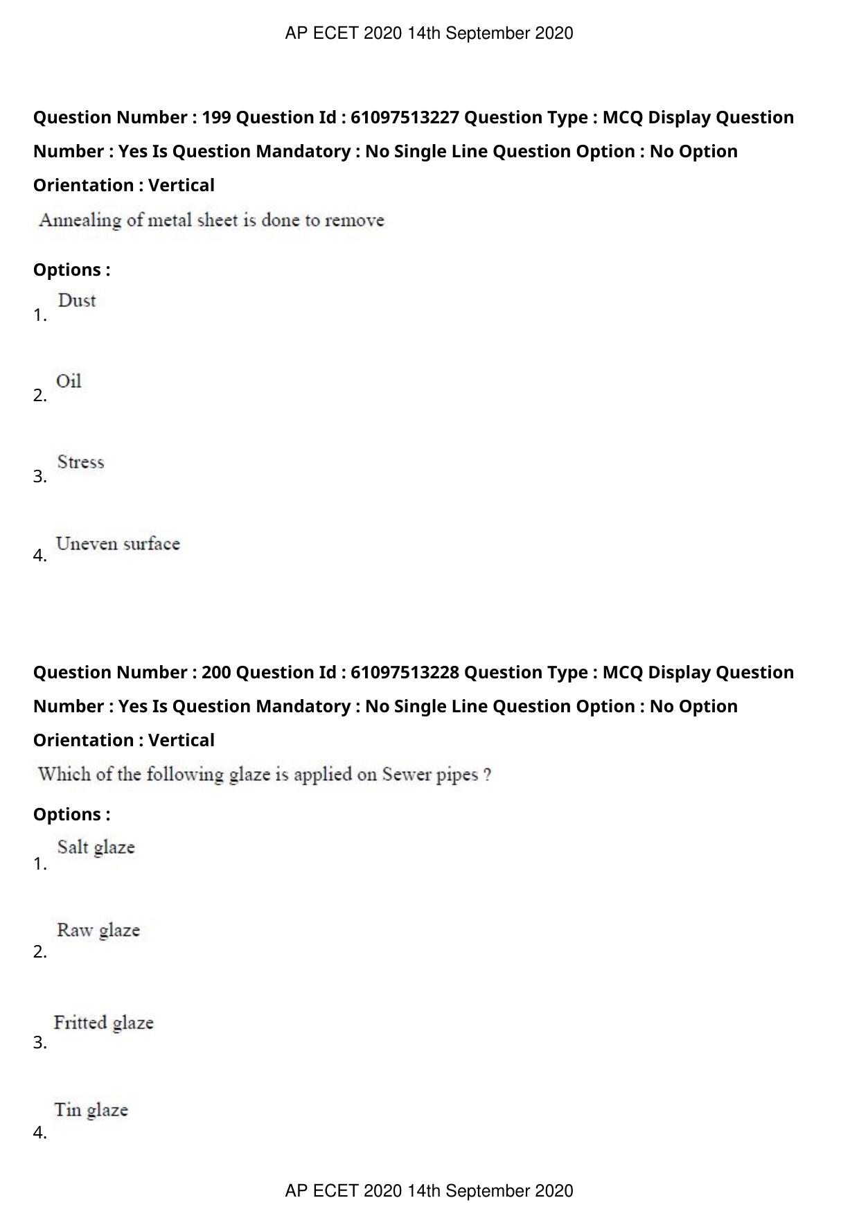 AP ECET 2020 - Ceramic Technology (Preview) Question Paper With Preliminary Keys - Page 106