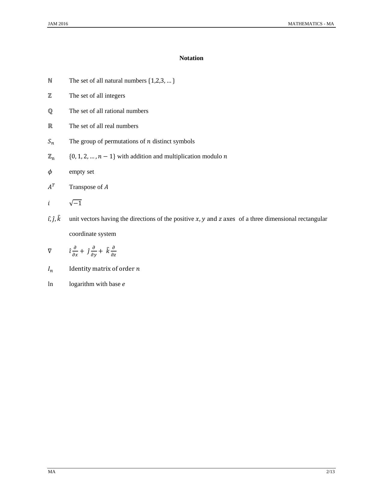 JAM 2016: MA Question Paper - Page 1