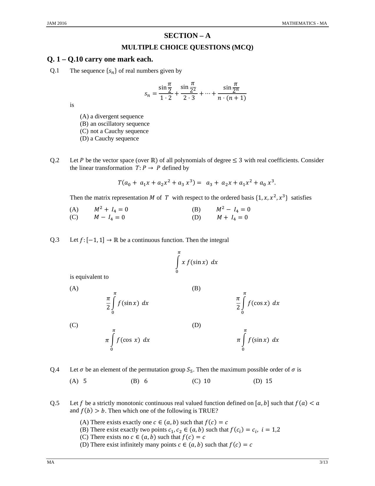 JAM 2016: MA Question Paper - Page 2