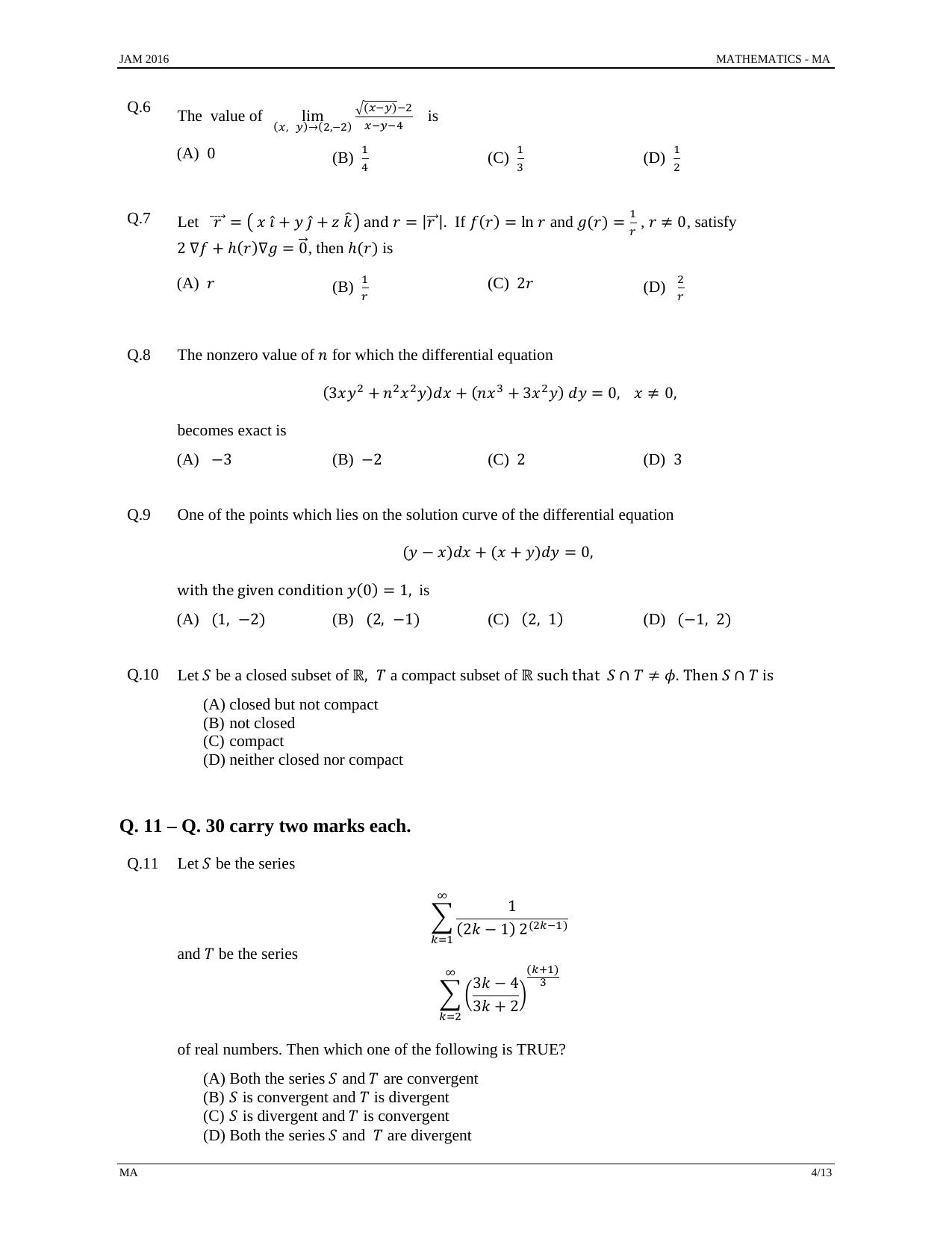 JAM 2016: MA Question Paper - Page 3
