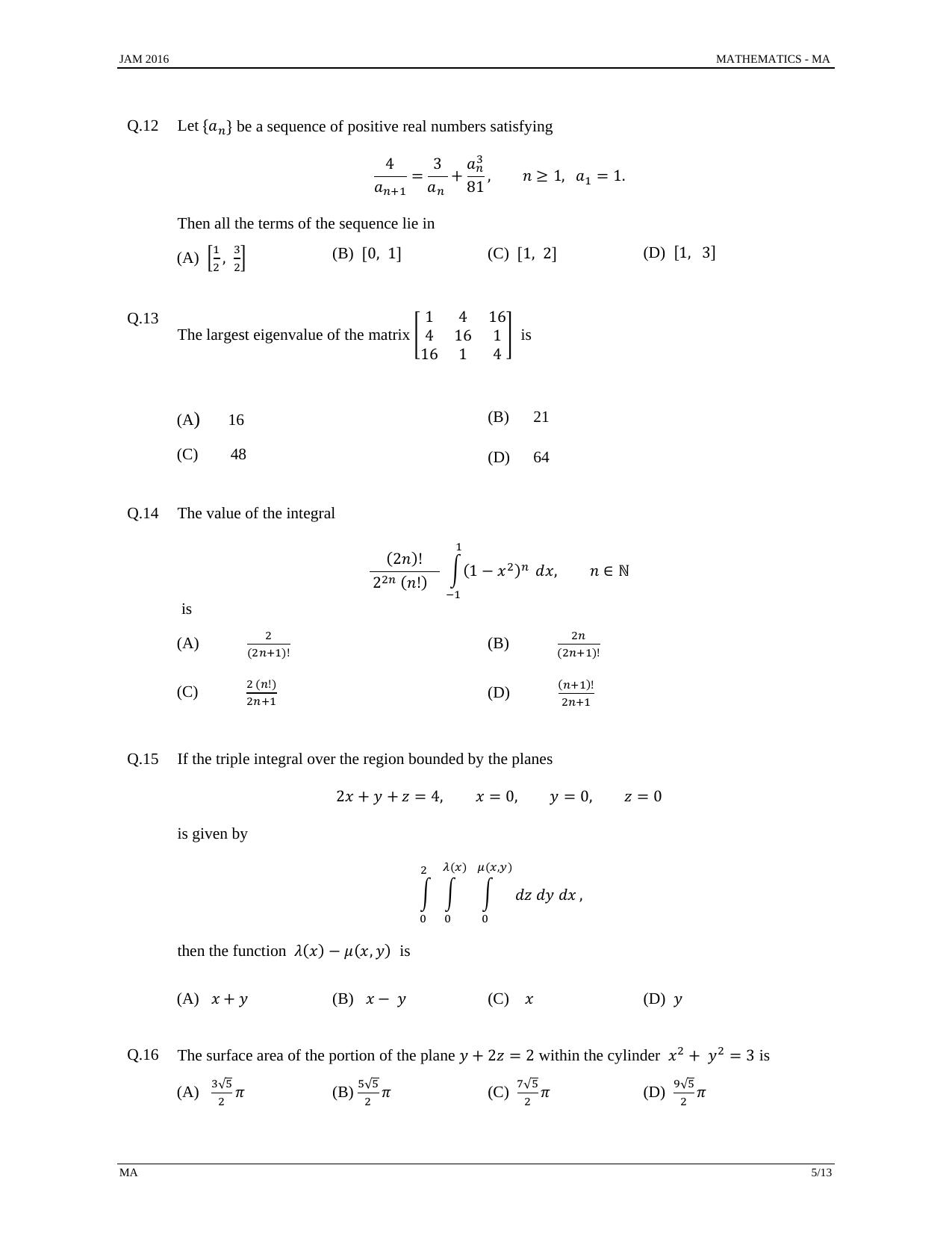 JAM 2016: MA Question Paper - Page 4