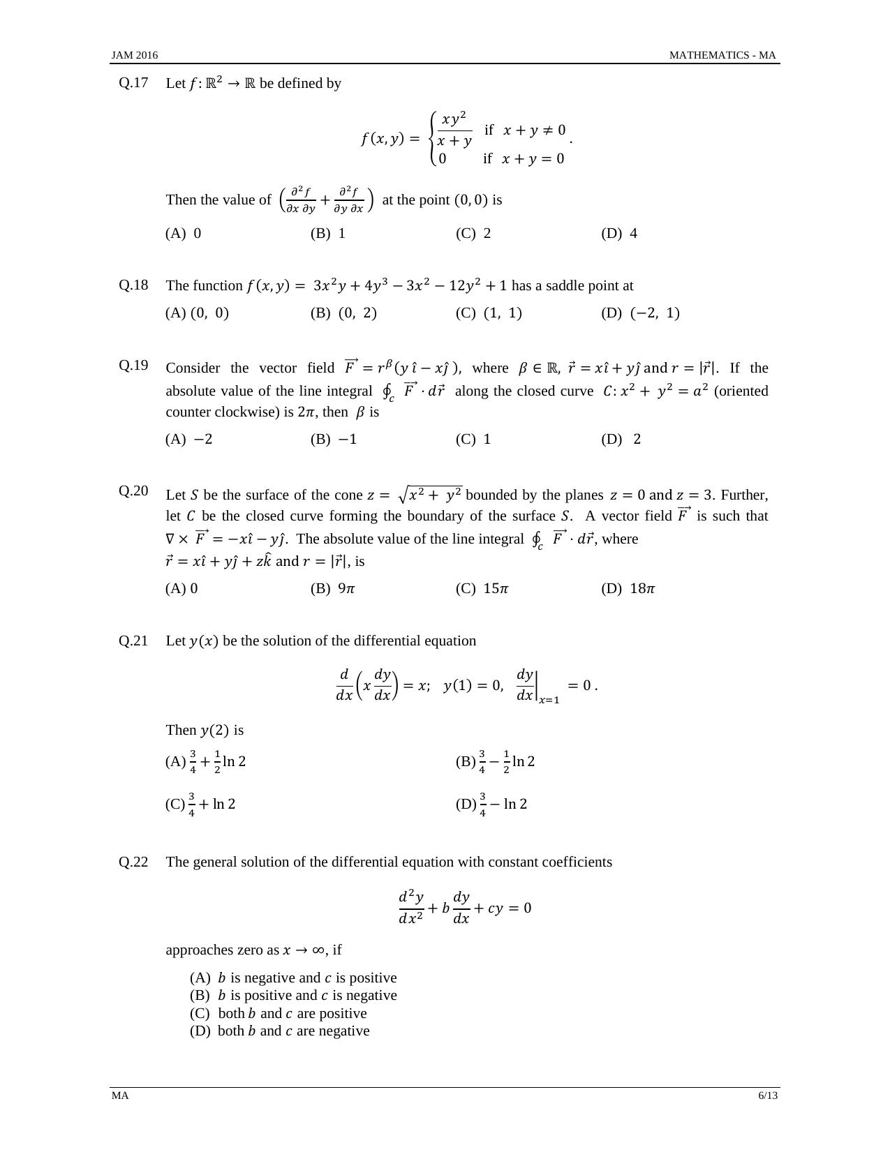 JAM 2016: MA Question Paper - Page 5