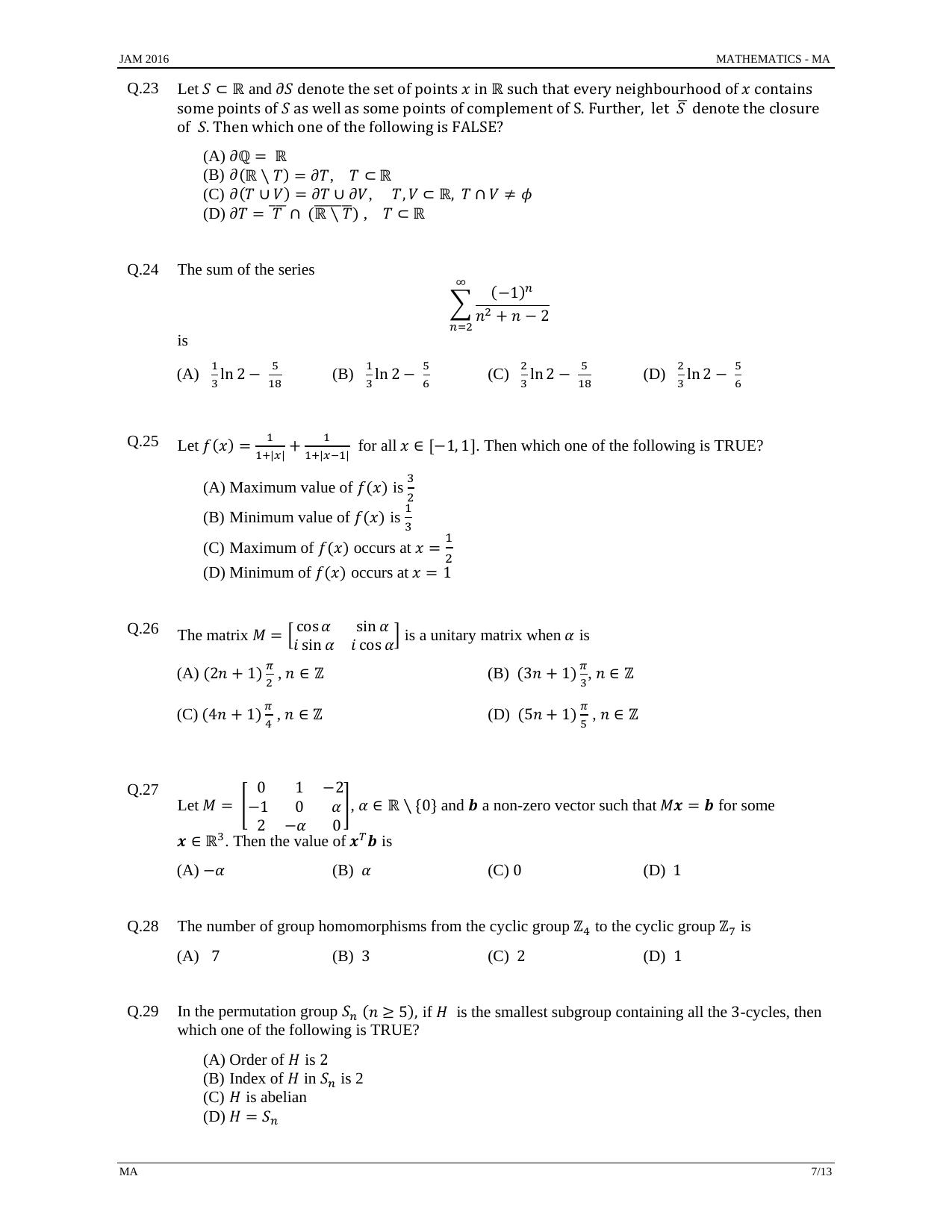 JAM 2016: MA Question Paper - Page 6
