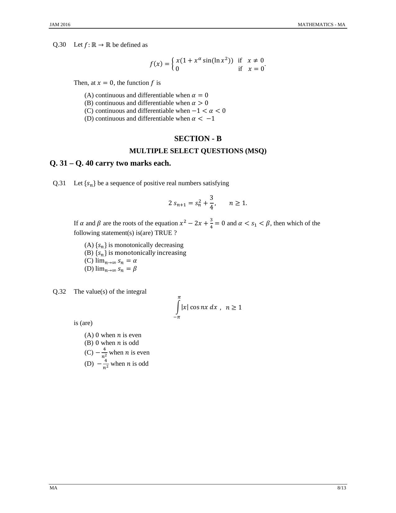 JAM 2016: MA Question Paper - Page 7
