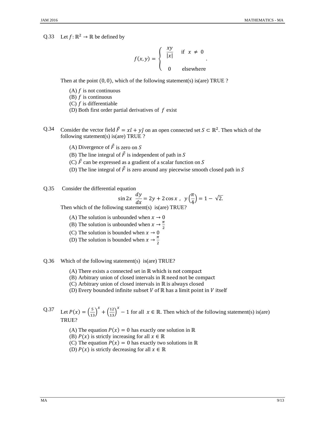 JAM 2016: MA Question Paper - Page 8