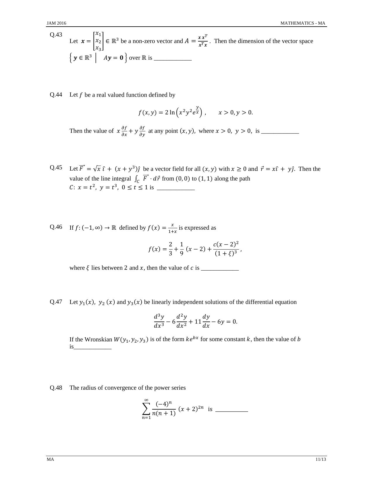JAM 2016: MA Question Paper - Page 10