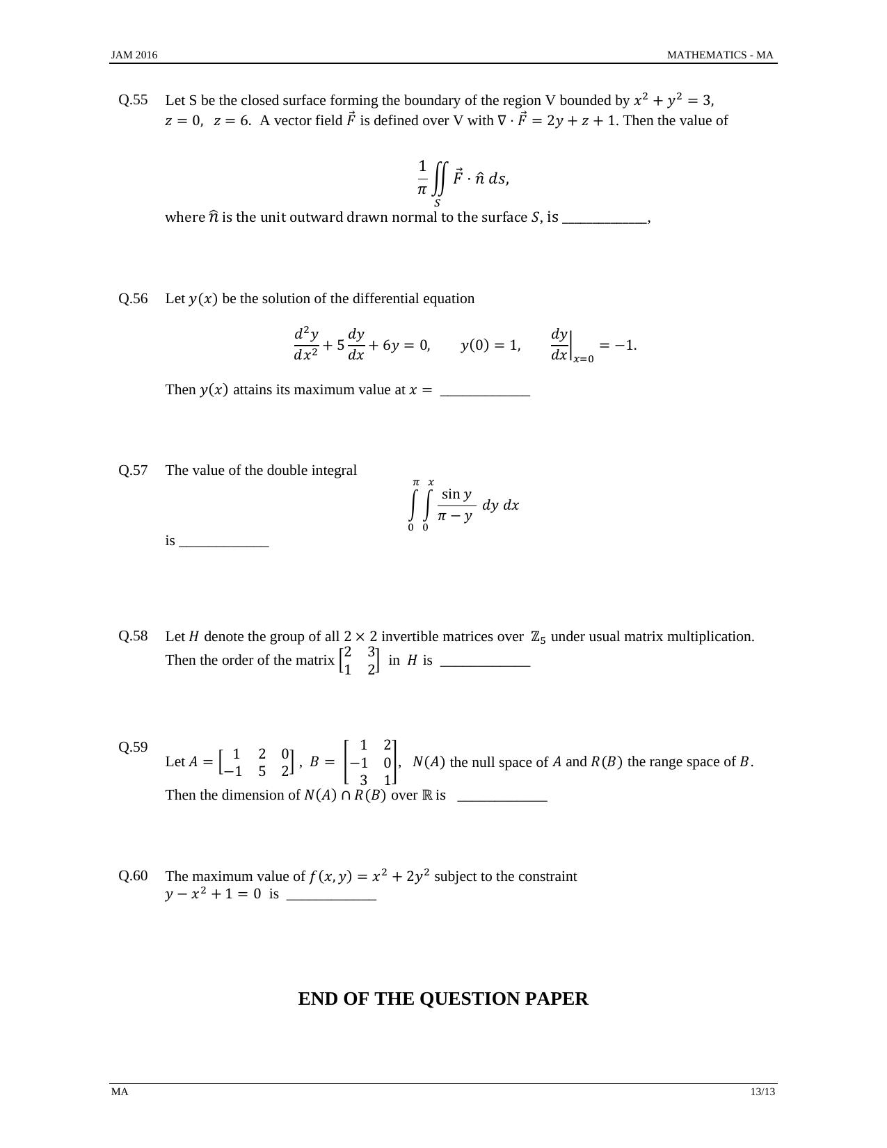 JAM 2016: MA Question Paper - Page 12