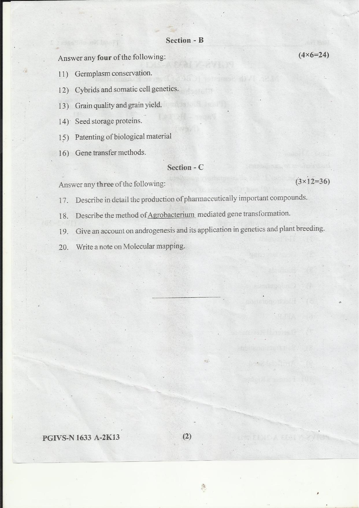 MAER PG CET 2013 Plant Biotechnology Question Paper - Page 2
