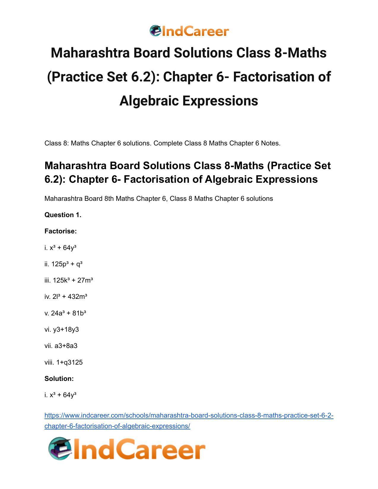 Maharashtra Board Solutions Class 8-Maths (Practice Set 6.2): Chapter 6- Factorisation of Algebraic Expressions - Page 2